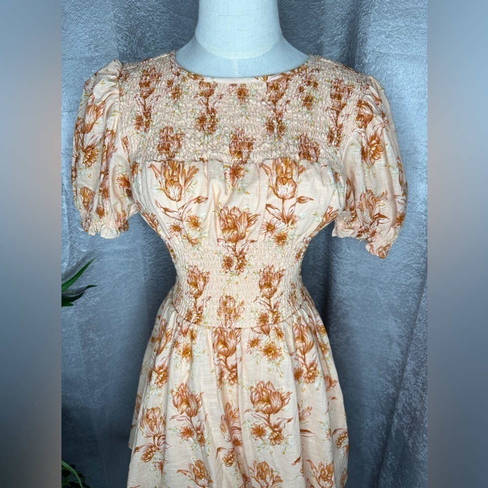 NEW Sabo Skirt Charlize Floral Puff Sleeve Mini Dress Pastel Orange Sz XS - Picture 4 of 13